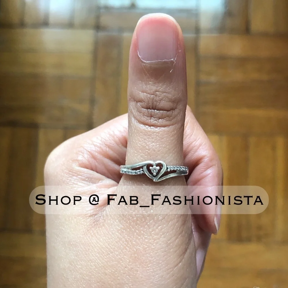 Diamond Heart Promise Ring Sterling Silver Size 6.5